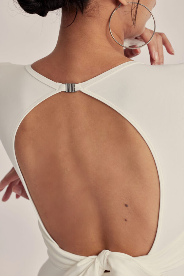 長袖綁帶美背泳裝｜Longsleeve Suit｜月光白