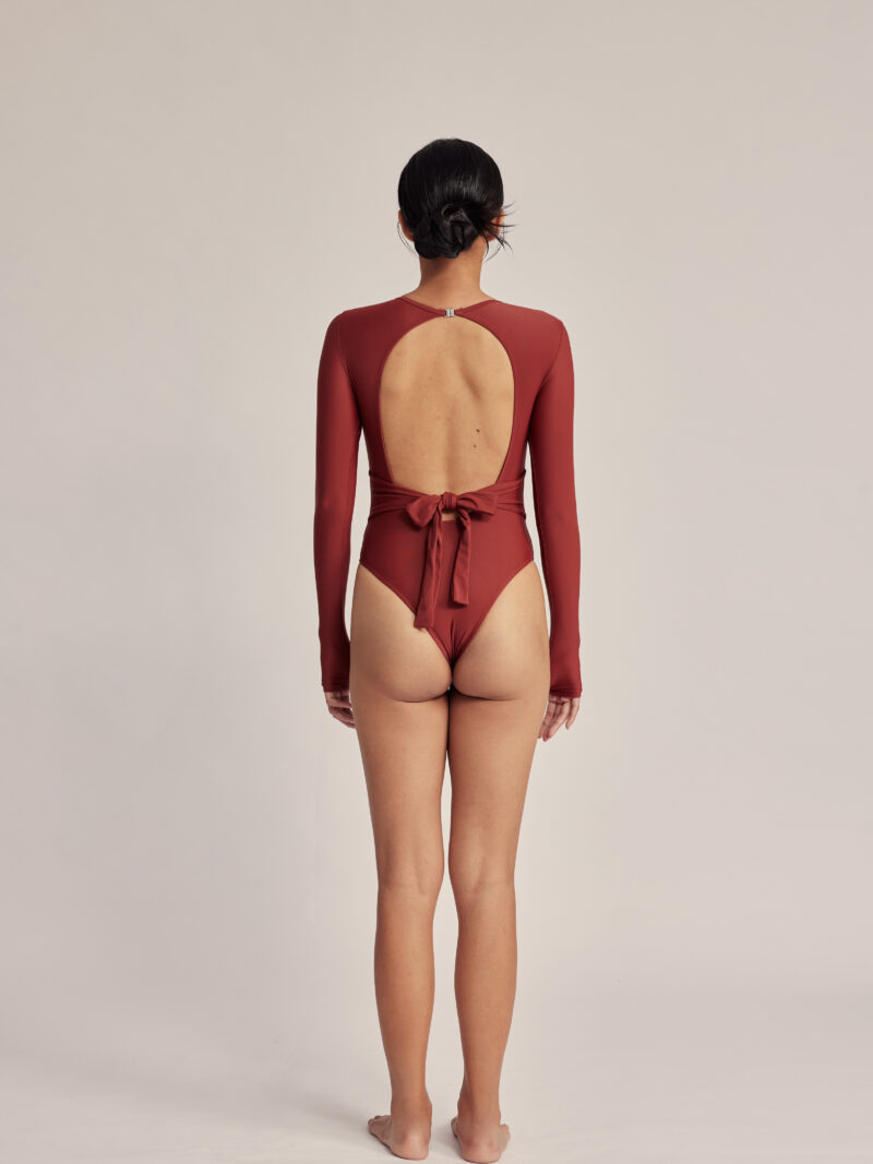 長袖綁帶美背泳裝|Longsleeve Suit|紅陶暮