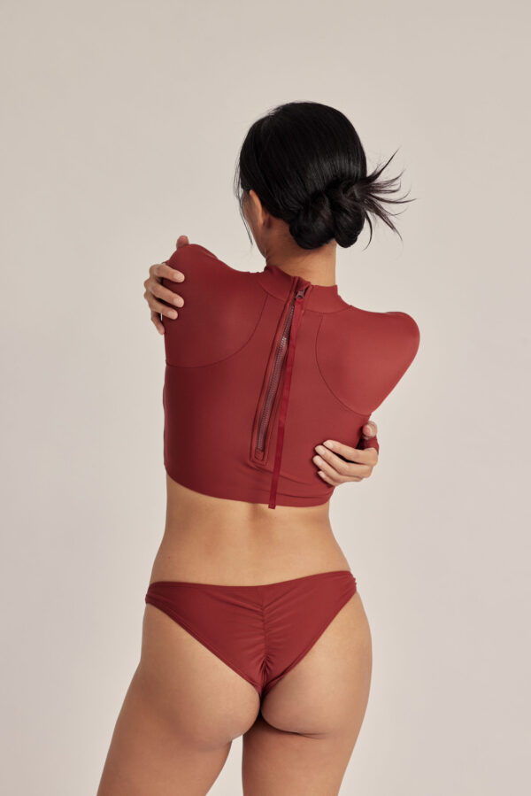 光環抓褶微丁泳褲｜Halo Ruched Thong｜紅陶暮