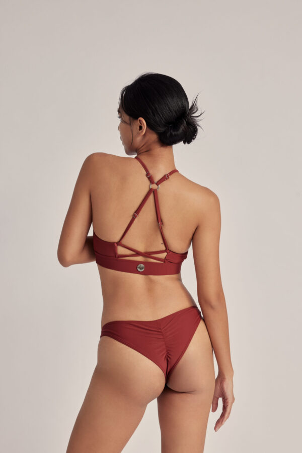 光環抓褶微丁泳褲｜Halo Ruched Thong｜紅陶暮