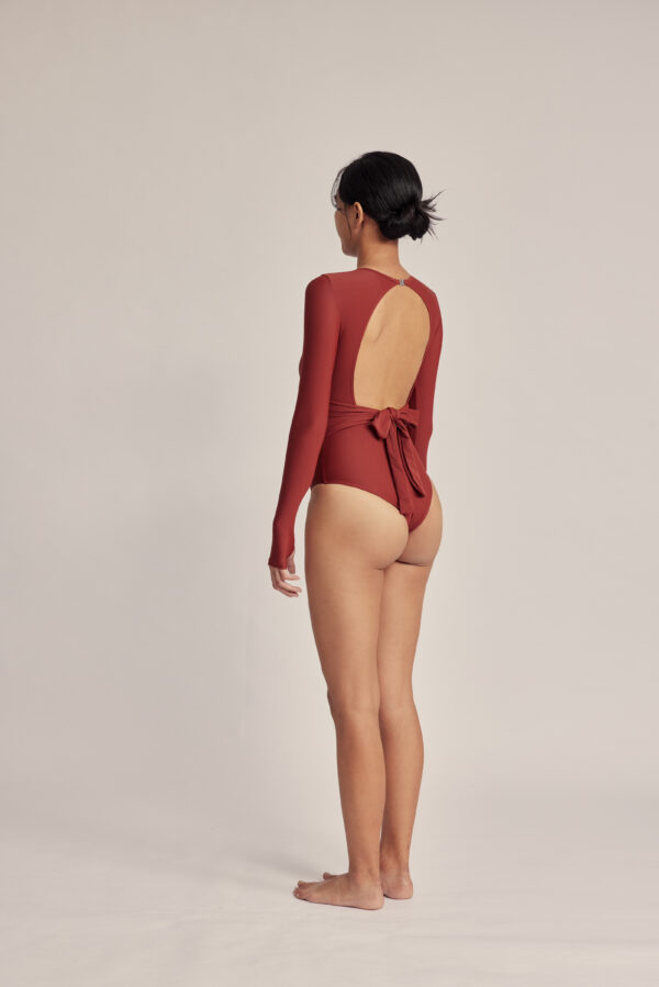 長袖綁帶美背泳裝｜Longsleeve Suit｜紅陶暮